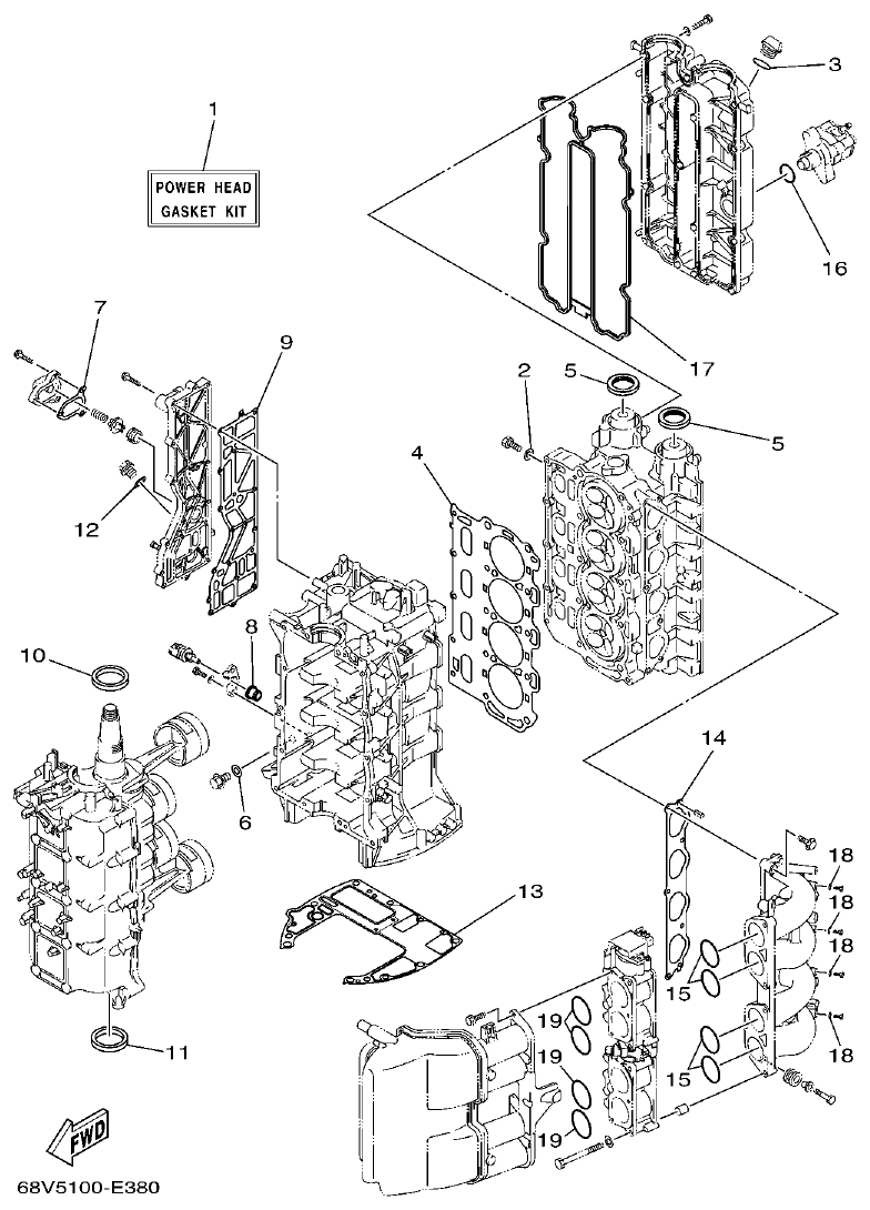 Yamaha F115TR, LF115TR, F115AET, FL115AET REPAIR KIT 1 parts diagram
